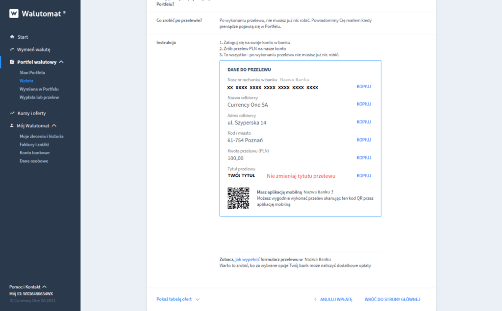 pokażemy Ci dane do zrealizowania przelewu
