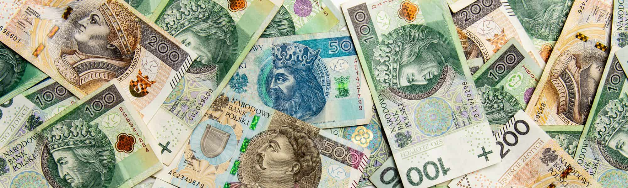 rozsypane banknoty polski złoty - pieniądze na czarną godzinę