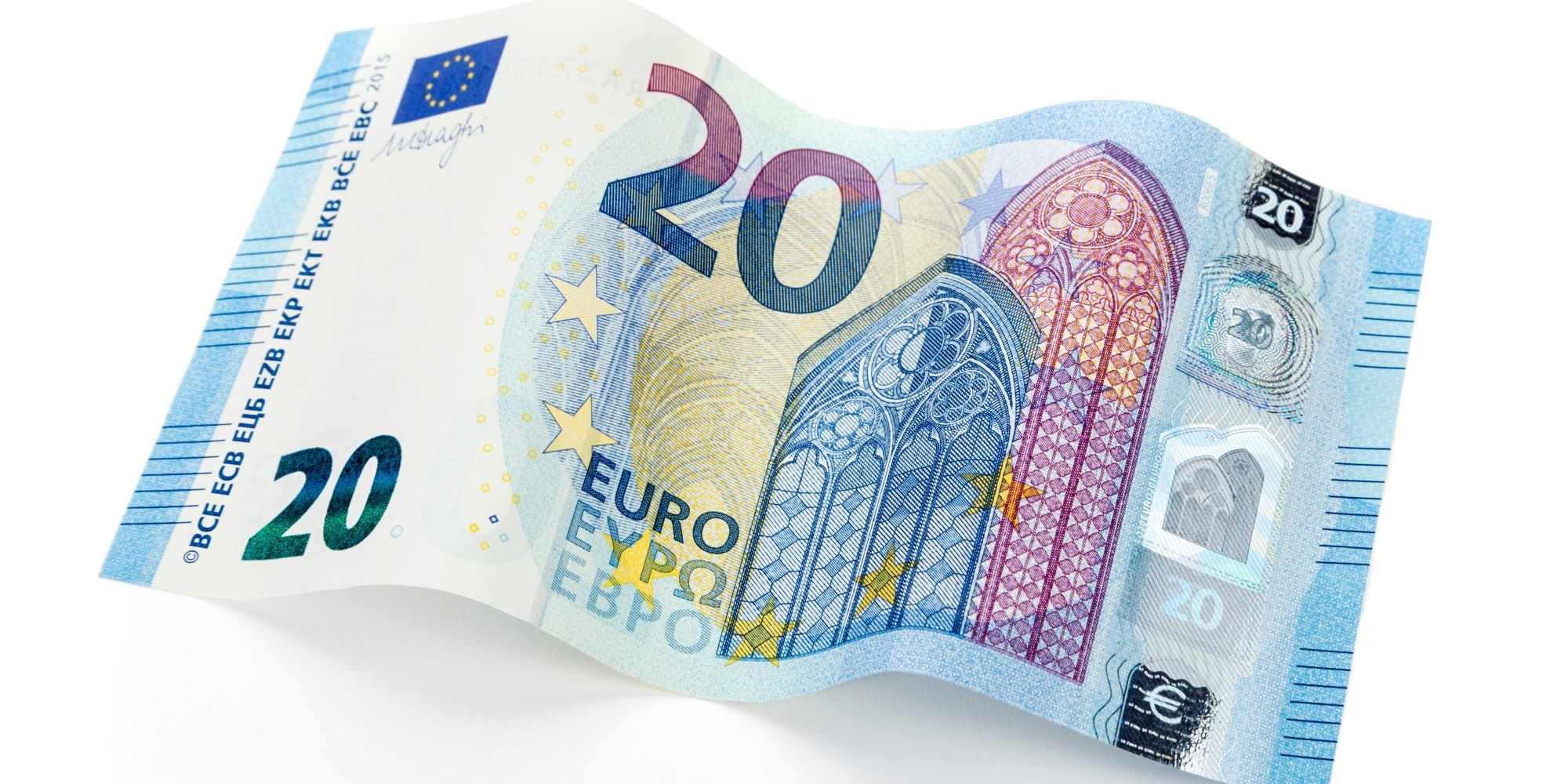 Pofalowany banknot 20 euro